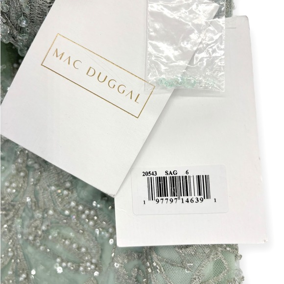 NWT Mac Duggal Sage Green One Shoulder Embellished Gown $798 - Size 6 - Picture 6 of 11